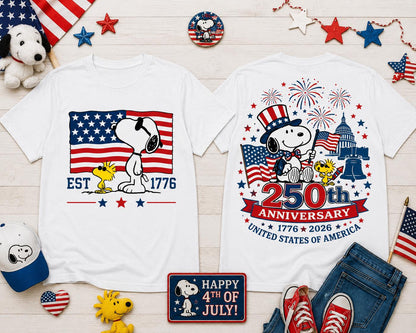 Snoopy America 250th Anniversary Shirt, Peanuts 1776 2026 Patriotic Tee, 4th of July Comfort Colors Shirt | FA92
