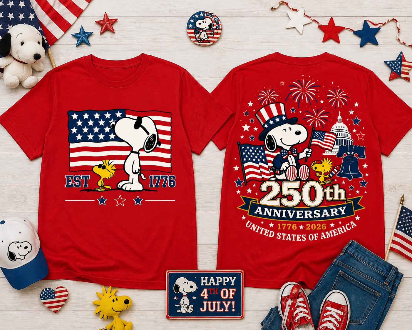 Snoopy America 250th Anniversary Shirt, Peanuts 1776 2026 Patriotic Tee, 4th of July Comfort Colors Shirt | FA92