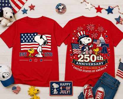 Snoopy America 250th Anniversary Shirt, Peanuts 1776 2026 Patriotic Tee, 4th of July Comfort Colors Shirt | FA92