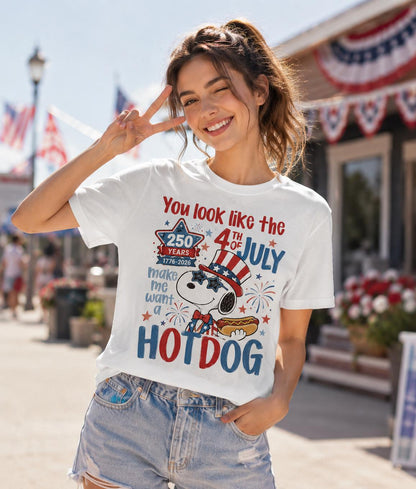 Snoopy Hotdog Shirt, You Look Like The 4th Of July Tee, Peanuts Patriotic Comfort Colors Summer Outfit | RF19