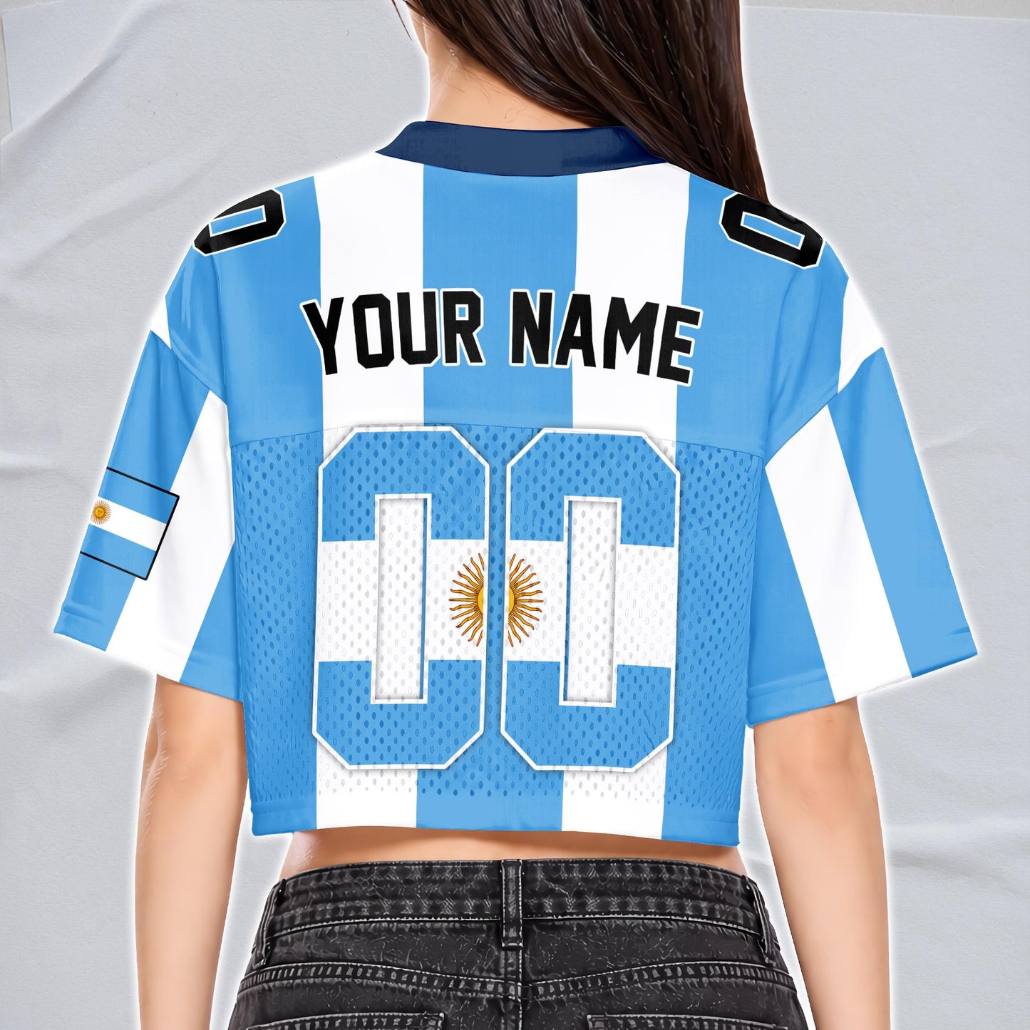 Custom Argentina Football Jersey for Women, Personalized Name Number Logo Mesh Crop Top, Summer Soccer 2026 Jersey,Argentina Girl Shirt 2026 | DM63
