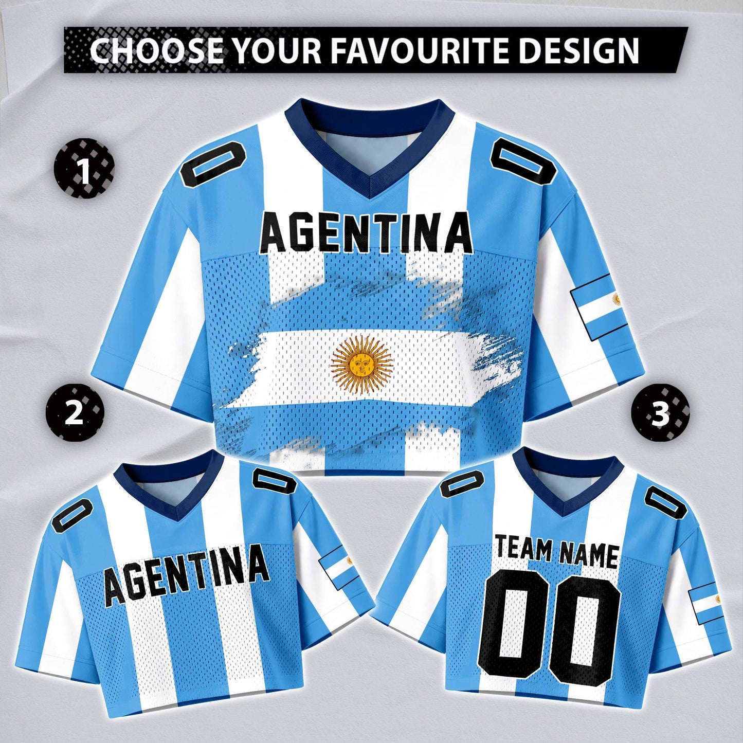 Custom Argentina Football Jersey for Women, Personalized Name Number Logo Mesh Crop Top, Summer Soccer 2026 Jersey,Argentina Girl Shirt 2026 | DM63