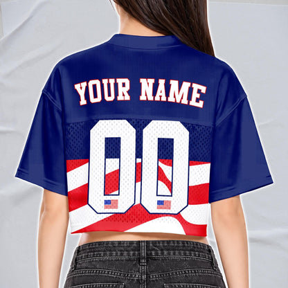 Custom USA Football Jersey for Women, Personalized Printed Name Number Mesh Crop Top, Summer Soccer 2026 Jersey, America Soccer 2026 Shirt | EW90