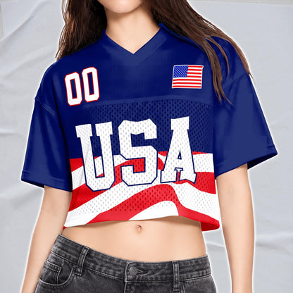 Custom USA Football Jersey for Women, Personalized Printed Name Number Mesh Crop Top, Summer Soccer 2026 Jersey, America Soccer 2026 Shirt | EW90