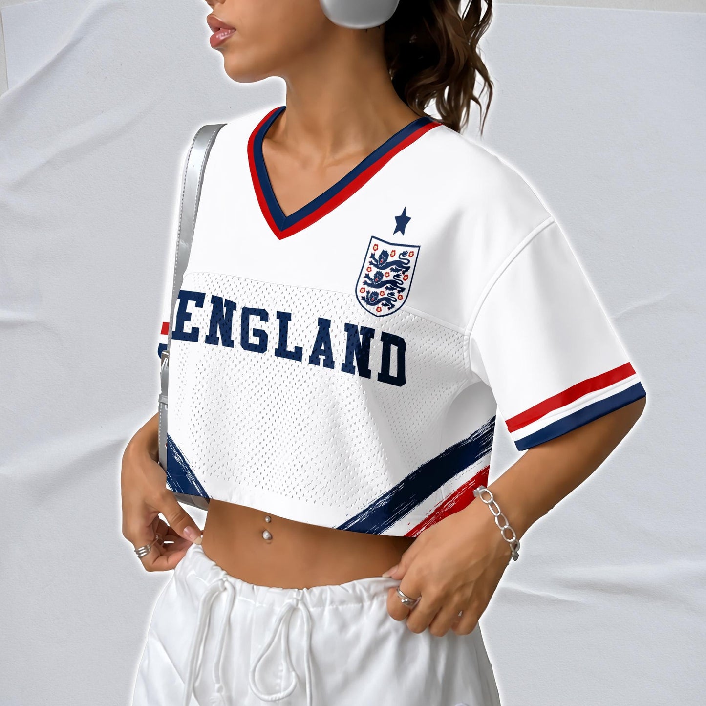 Custom England Soccer Crop Top Jersey, Personalized Name Number Shirt, Football Fan Crop Tee, Bachelorette Party & Festival Outfit | XH26