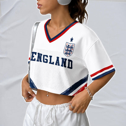 Custom England Soccer Crop Top Jersey, Personalized Name Number Shirt, Football Fan Crop Tee, Bachelorette Party & Festival Outfit | XH26