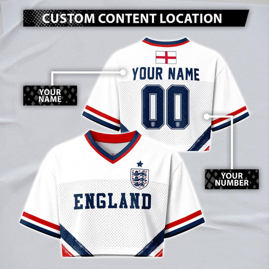 Custom England Soccer Crop Top Jersey, Personalized Name Number Shirt, Football Fan Crop Tee, Bachelorette Party & Festival Outfit | XH26