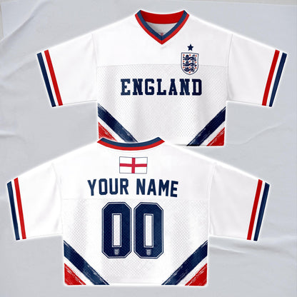 Custom England Soccer Crop Top Jersey, Personalized Name Number Shirt, Football Fan Crop Tee, Bachelorette Party & Festival Outfit | XH26