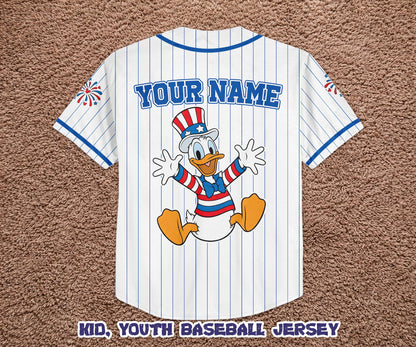 Custom Donald Duck America 250th Anniversary Baseball Jersey, Patriotic Mickey and Friends Shirt | LG18