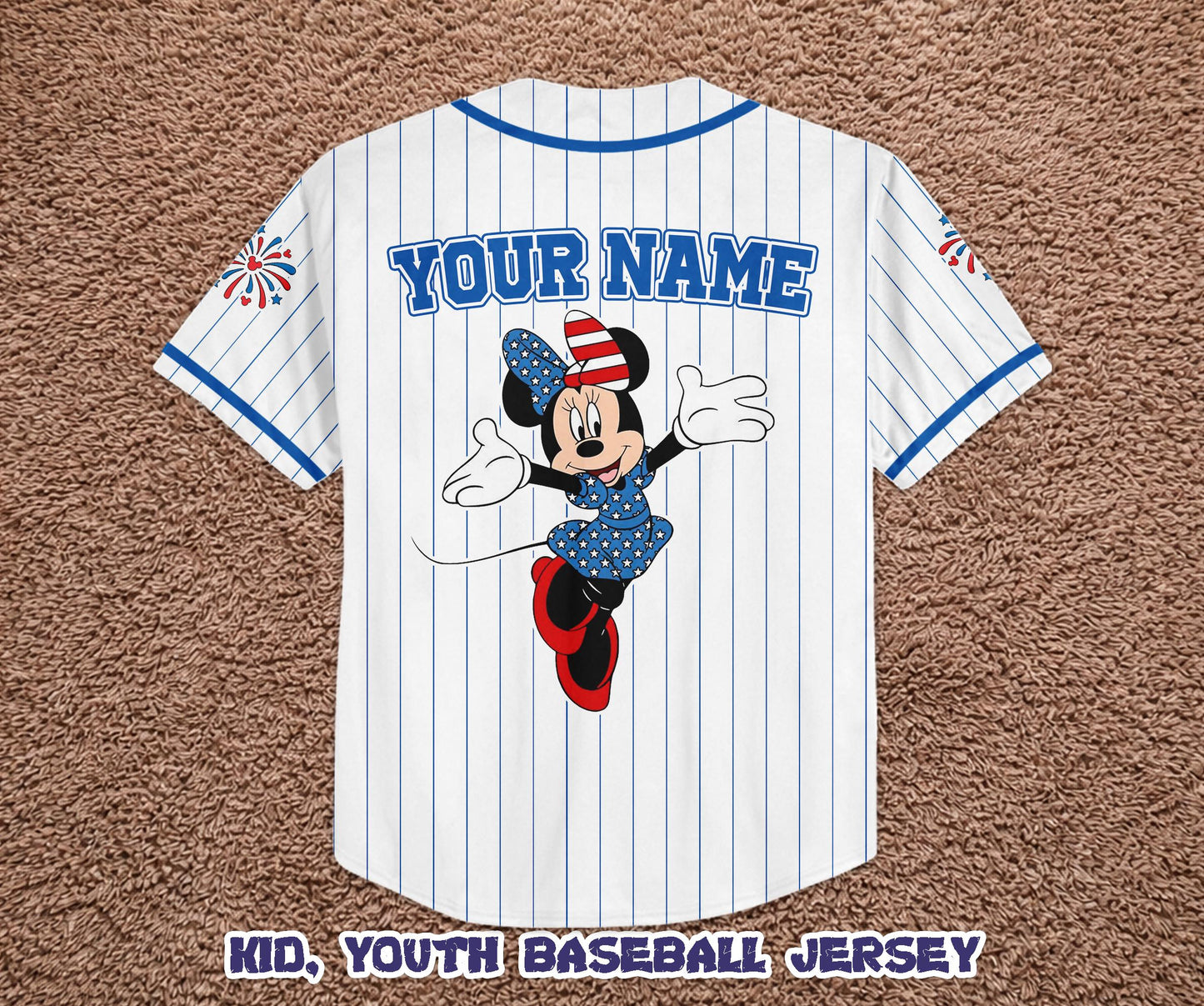 Custom America 250th Anniversary Baseball Jersey, Personalized Minnie Mouse Patriotic Shirt, 4th of July Disney Family Trip Outfit | JL76