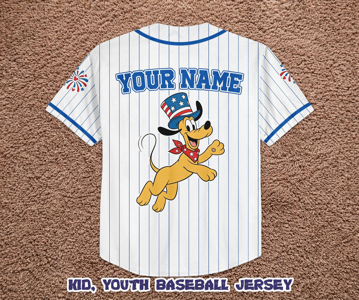 Custom America 250th Anniversary Baseball Jersey, Personalized Pluto Dog Patriotic Shirt, 4th of July Disney Family Trip Outfit | TZ84