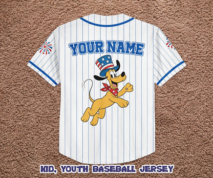 Custom America 250th Anniversary Baseball Jersey, Personalized Pluto Dog Patriotic Shirt, 4th of July Disney Family Trip Outfit | TZ84