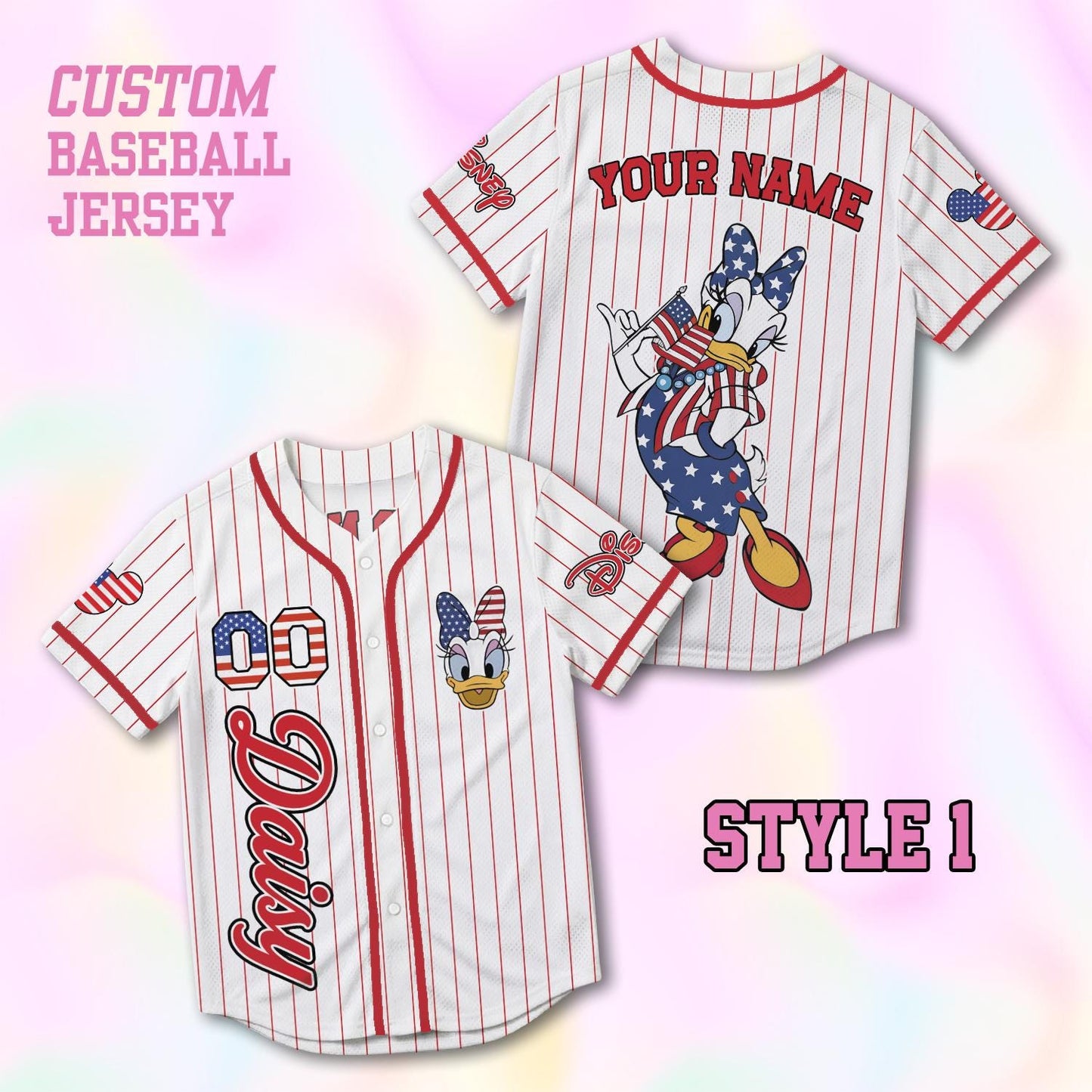 Custom Daisy Duck Baseball Jersey, USA 250th Anniversary Shirt, Personalized 1776-2026 Family Vacation Gift | WI69
