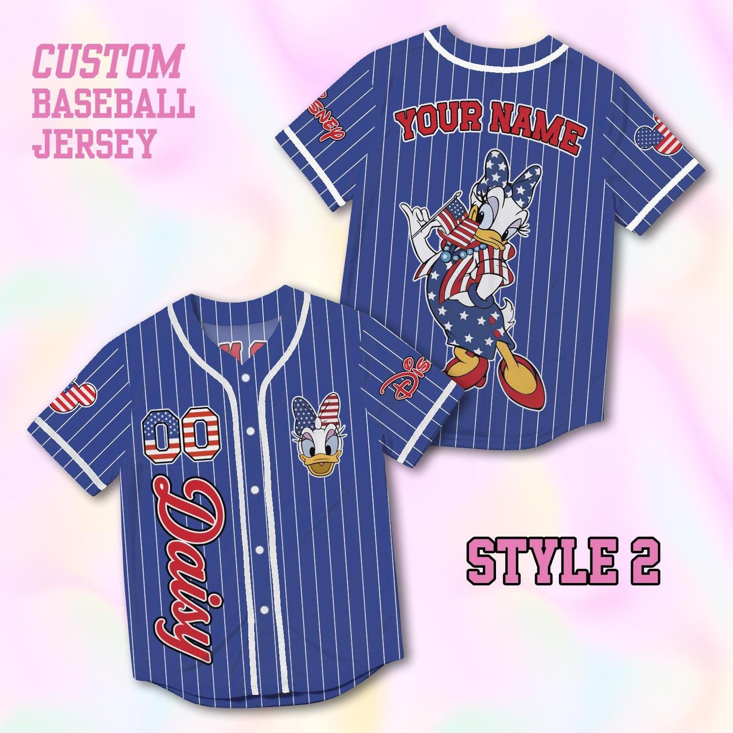 Custom Daisy Duck Baseball Jersey, USA 250th Anniversary Shirt, Personalized 1776-2026 Family Vacation Gift | WI69