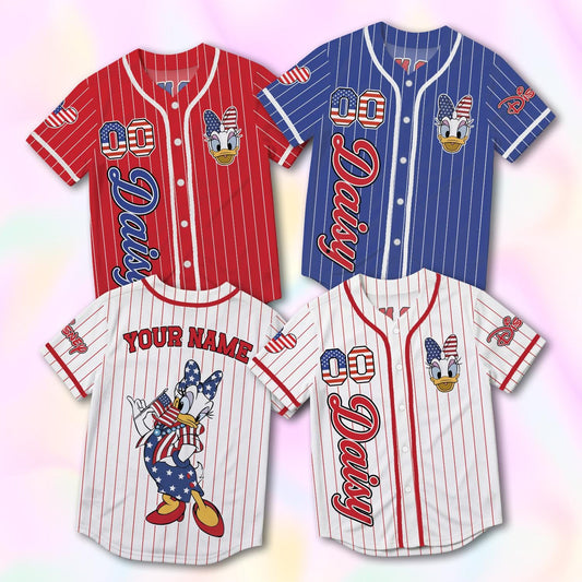Custom Daisy Duck Baseball Jersey, USA 250th Anniversary Shirt, Personalized 1776-2026 Family Vacation Gift | WI69