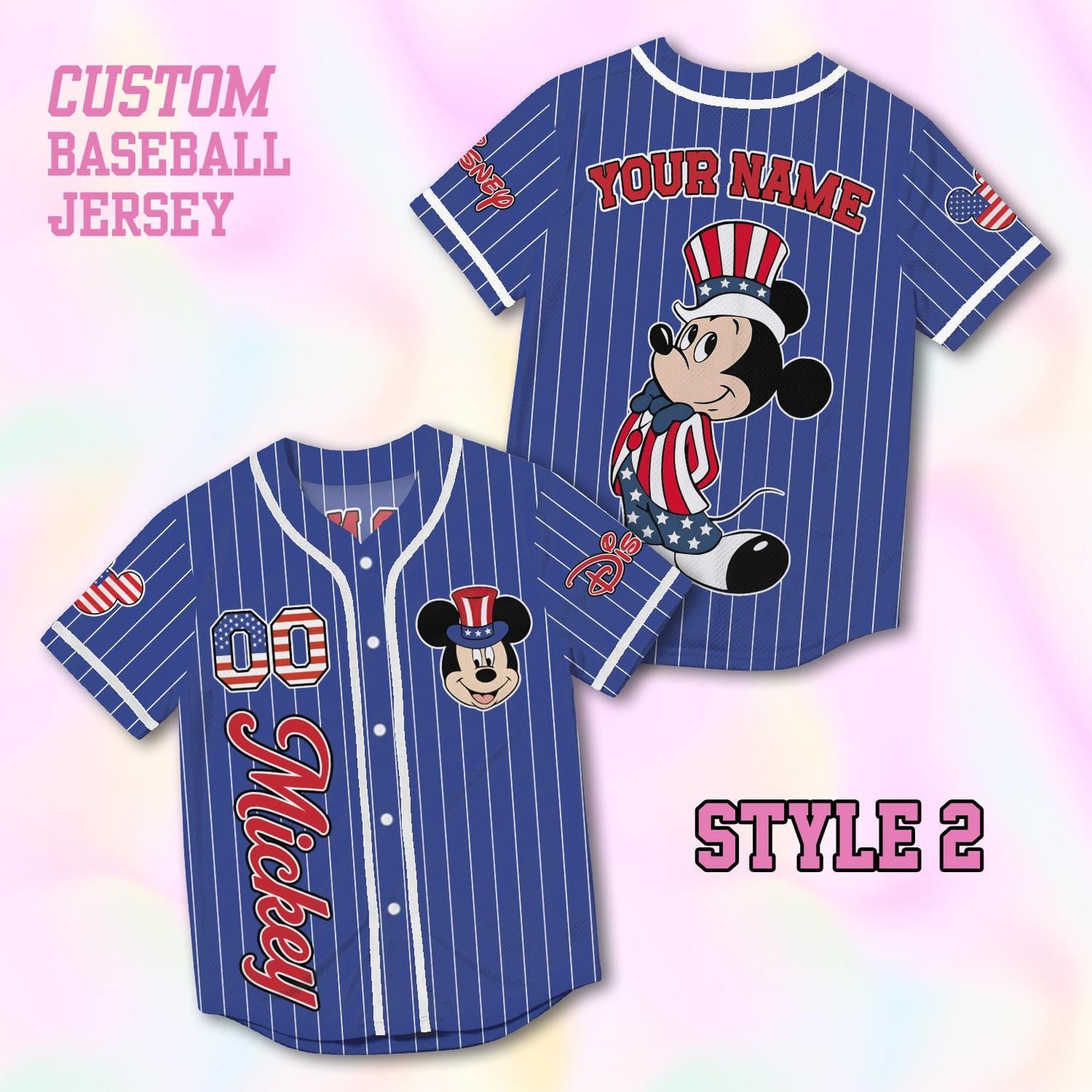 Custom Mickey Mouse Baseball Jersey, USA 250th Anniversary Shirt, Personalized 1776-2026 Family Vacation Gift | ZG60
