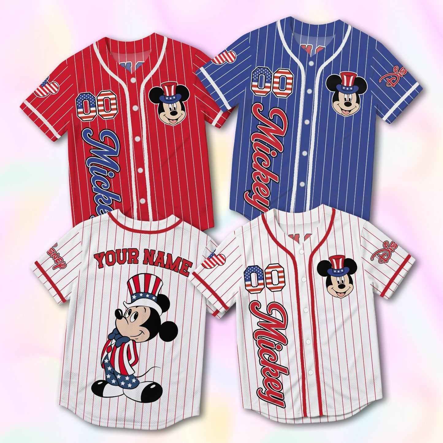 Custom Mickey Mouse Baseball Jersey, USA 250th Anniversary Shirt, Personalized 1776-2026 Family Vacation Gift | ZG60