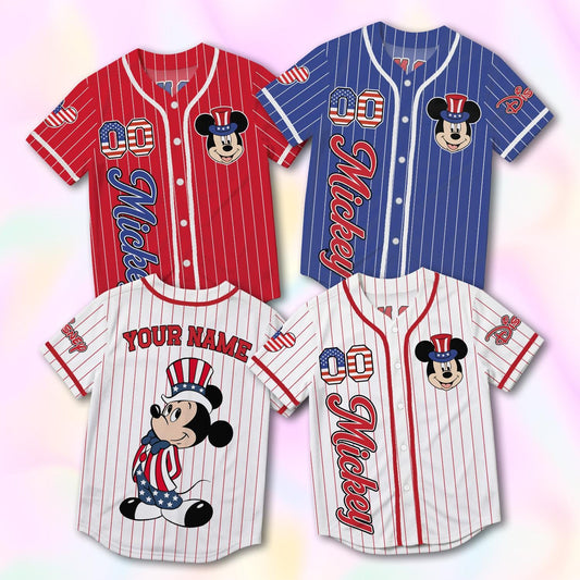 Custom Mickey Mouse Baseball Jersey, USA 250th Anniversary Shirt, Personalized 1776-2026 Family Vacation Gift | ZG60