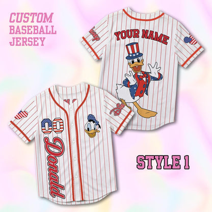 Custom Donald Duck Baseball Jersey, USA 250th Anniversary Shirt, Personalized 1776-2026 Family Vacation Gift | JO99