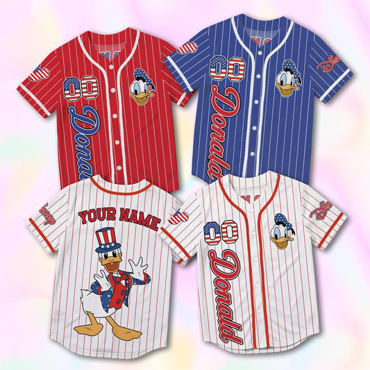 Custom Donald Duck Baseball Jersey, USA 250th Anniversary Shirt, Personalized 1776-2026 Family Vacation Gift | JO99