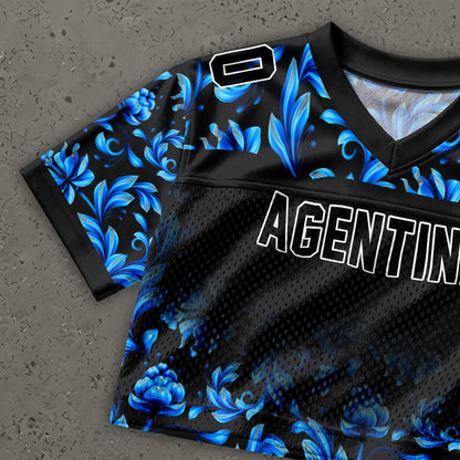 Custom Argentina Football Jersey for Women, Personalized Name Number Logo Mesh Crop Top, Blue White Soccer Jersey, Argentina Girl Shirt 2026 | YP76