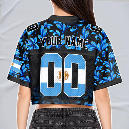 Custom Argentina Football Jersey for Women, Personalized Name Number Logo Mesh Crop Top, Blue White Soccer Jersey, Argentina Girl Shirt 2026 | YP76