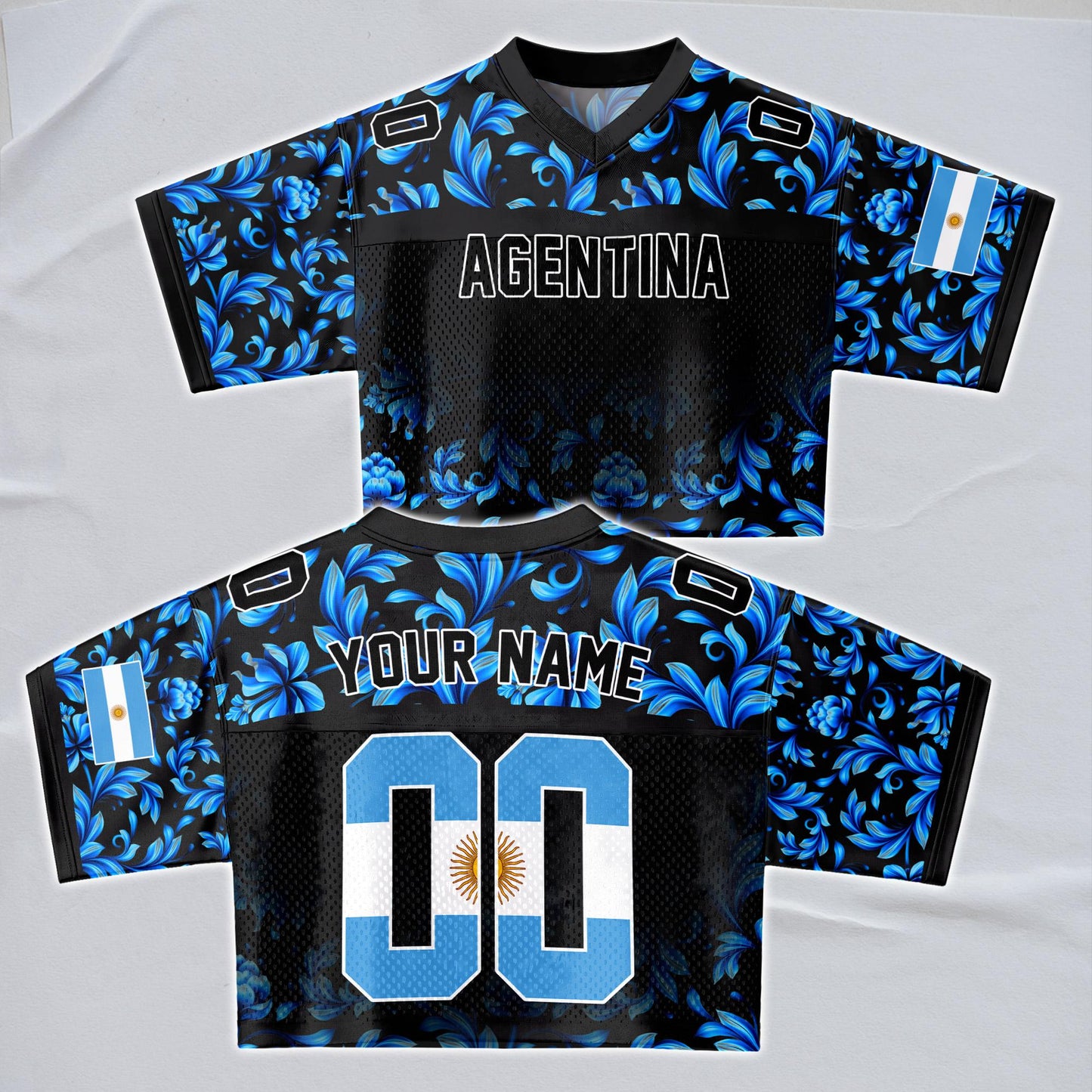 Custom Argentina Football Jersey for Women, Personalized Name Number Logo Mesh Crop Top, Blue White Soccer Jersey, Argentina Girl Shirt 2026 | YP76