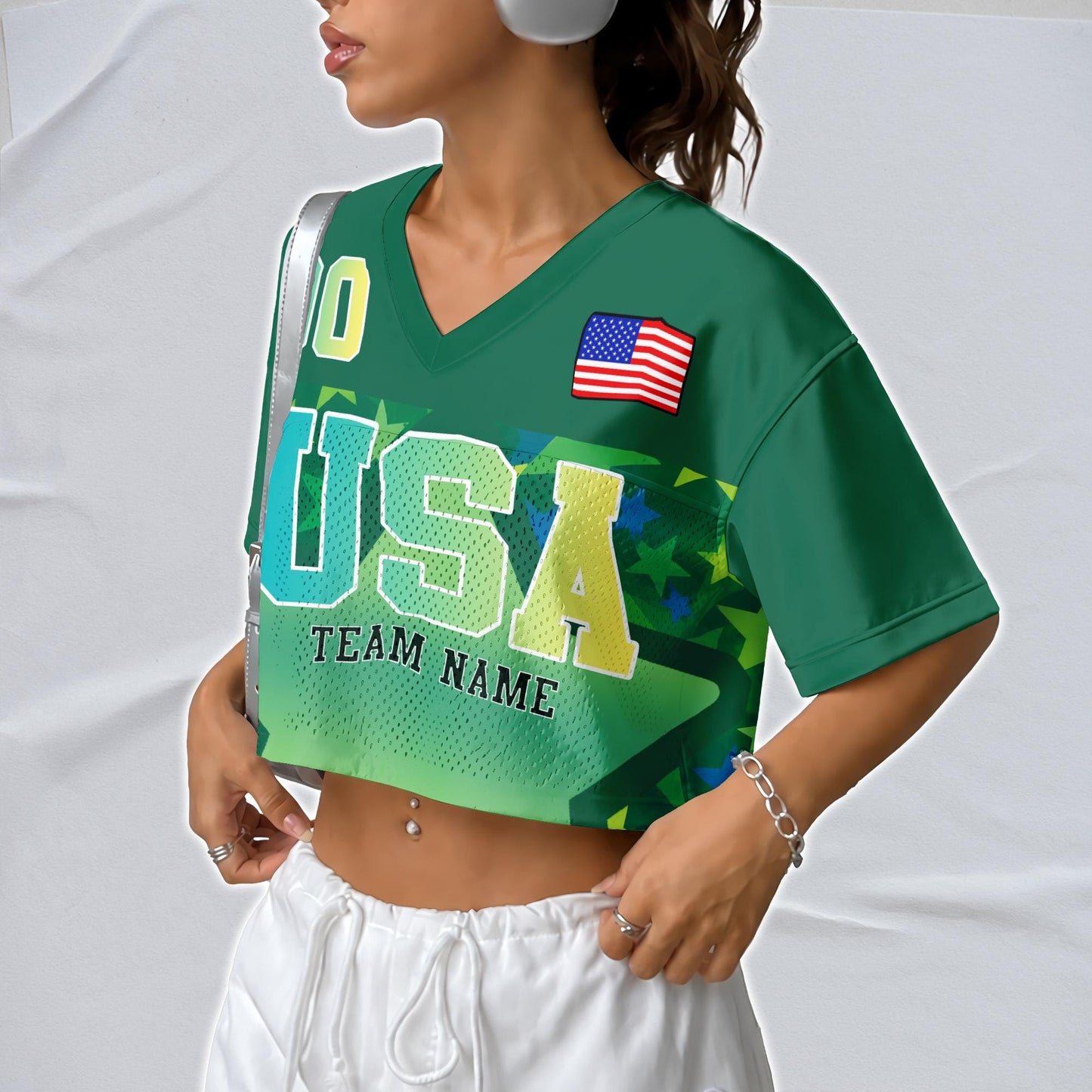 Custom USA Football Jersey for Women, Personalized Printed Name Number Mesh Crop Top, Summer Soccer 2026 Jersey, America Soccer 2026 Shirt | QC19