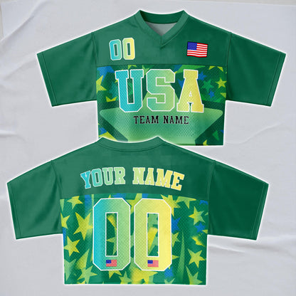 Custom USA Football Jersey for Women, Personalized Printed Name Number Mesh Crop Top, Summer Soccer 2026 Jersey, America Soccer 2026 Shirt | QC19