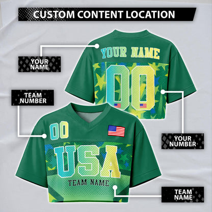 Custom USA Football Jersey for Women, Personalized Printed Name Number Mesh Crop Top, Summer Soccer 2026 Jersey, America Soccer 2026 Shirt | QC19