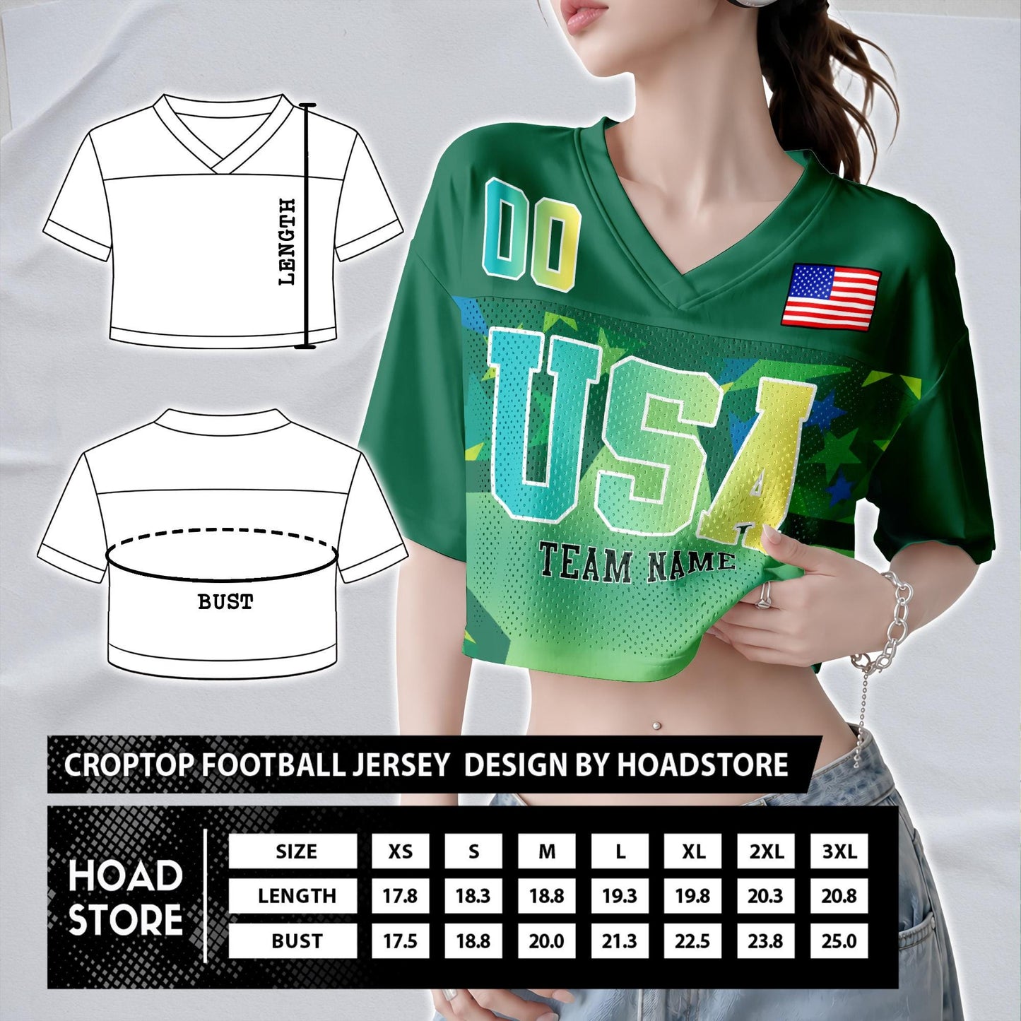 Custom USA Football Jersey for Women, Personalized Printed Name Number Mesh Crop Top, Summer Soccer 2026 Jersey, America Soccer 2026 Shirt | QC19