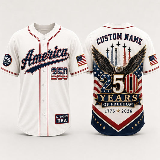 Personalized America 250 Years Baseball Jersey, Custom Name USA 250th Anniversary Jersey, 1776 2026 Freedom Shirt, Patriotic Eagle Jersey | YY18