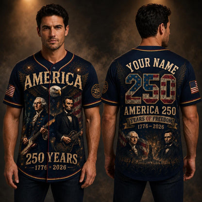 George Washington Lincoln Guitar Jersey, America 250th Baseball Jersey, Patriotic Custom Name Shirt, 1776 2026 USA Jersey | MV69
