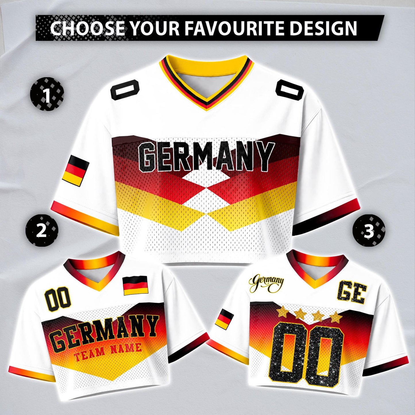 Custom Cheerleading Germany Football Jersey for Women, Personalized Printed Name Number Mesh Crop Top, White Navy Soccer Jersey,German Shirt | DG87