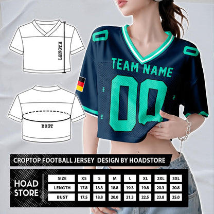 Custom Cheerleading Germany Football Jersey for Women, Personalized Printed Name Number Mesh Crop Top, White Navy Soccer Jersey,German Shirt | PM17