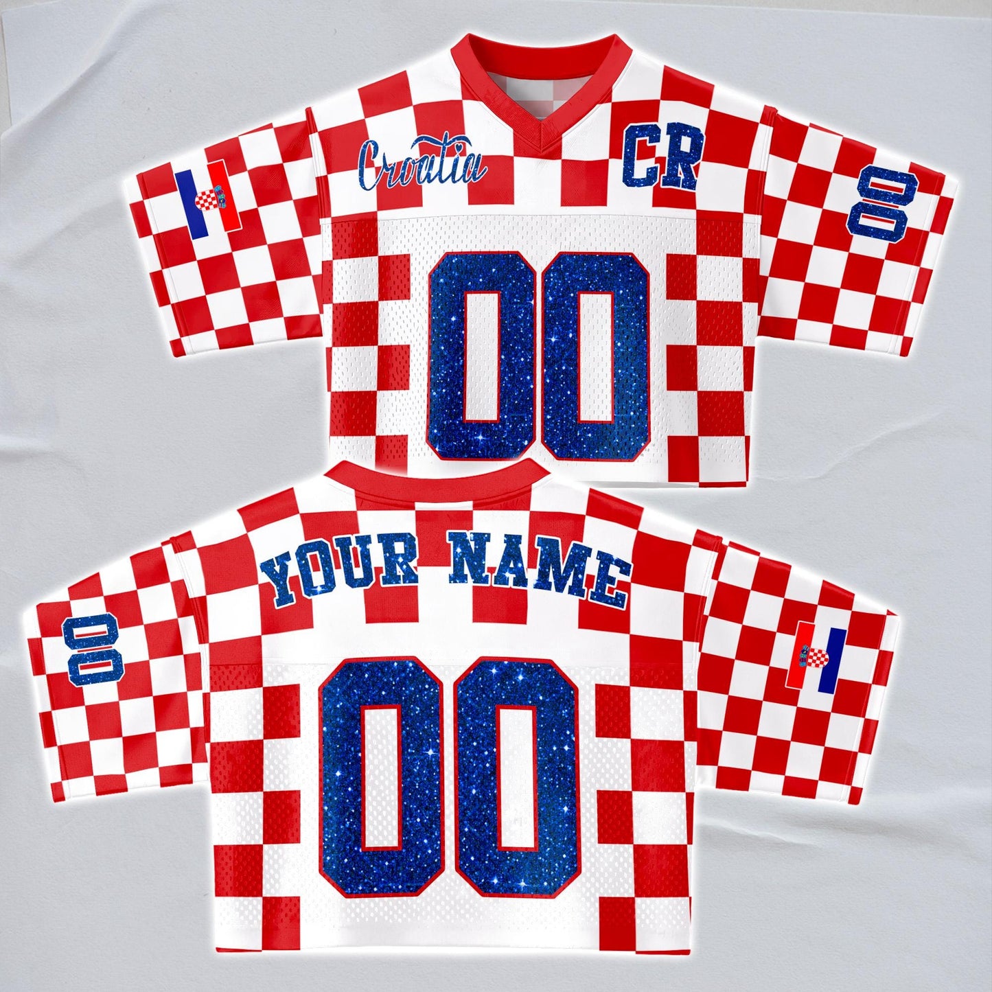 Custom Cheerleading Croatia Football Jersey for Women, Personalized Printed Name Number Mesh Crop Top, Red White Soccer Jersey,Croatia Shirt | HC45