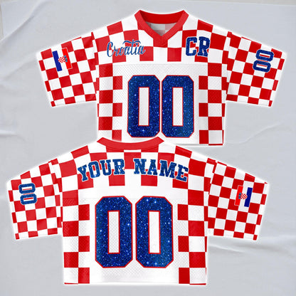 Custom Cheerleading Croatia Football Jersey for Women, Personalized Printed Name Number Mesh Crop Top, Red White Soccer Jersey,Croatia Shirt | HC45