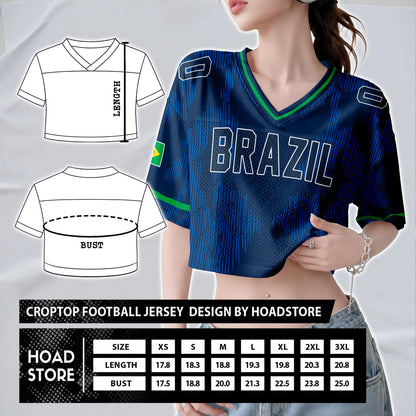 Custom Cheerleading Brasil Football Jersey for Women, Personalized Printed Name Number Mesh Crop Top,Green Yellow Soccer Jersey,Brazil Shirt | HI50