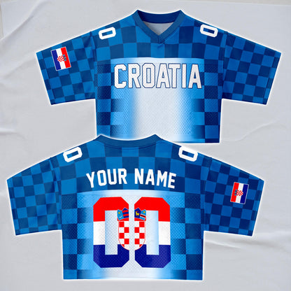 Custom Cheerleading Croatia Football Jersey for Women, Personalized Printed Name Number Mesh Crop Top, Red White Soccer Jersey,Croatia Shirt | KF53