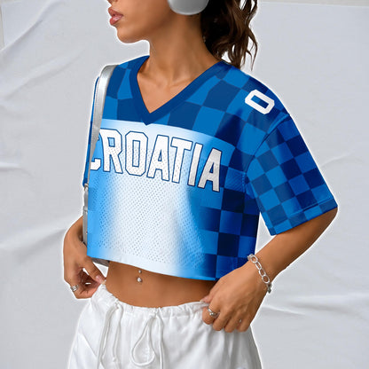 Custom Cheerleading Croatia Football Jersey for Women, Personalized Printed Name Number Mesh Crop Top, Red White Soccer Jersey,Croatia Shirt | KF53
