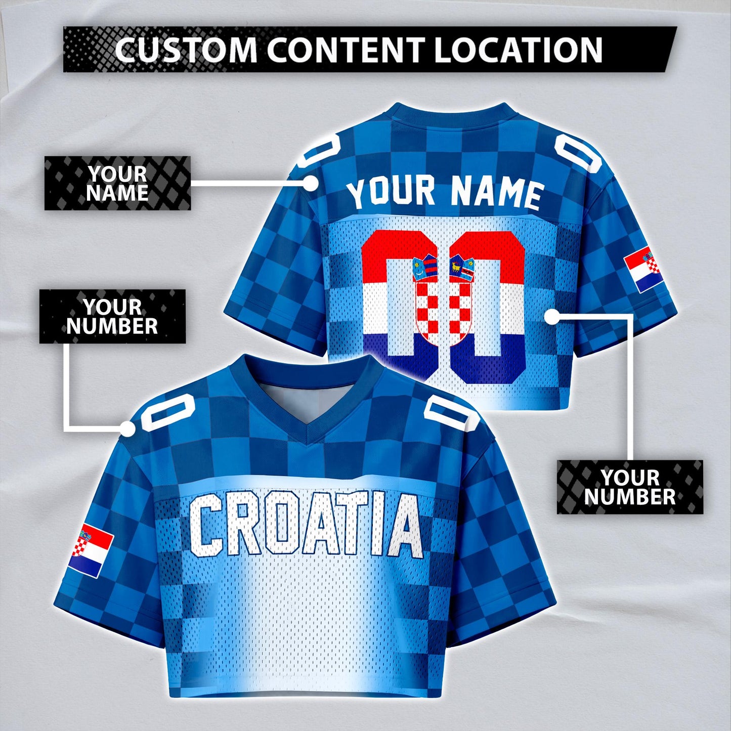 Custom Cheerleading Croatia Football Jersey for Women, Personalized Printed Name Number Mesh Crop Top, Red White Soccer Jersey,Croatia Shirt | KF53