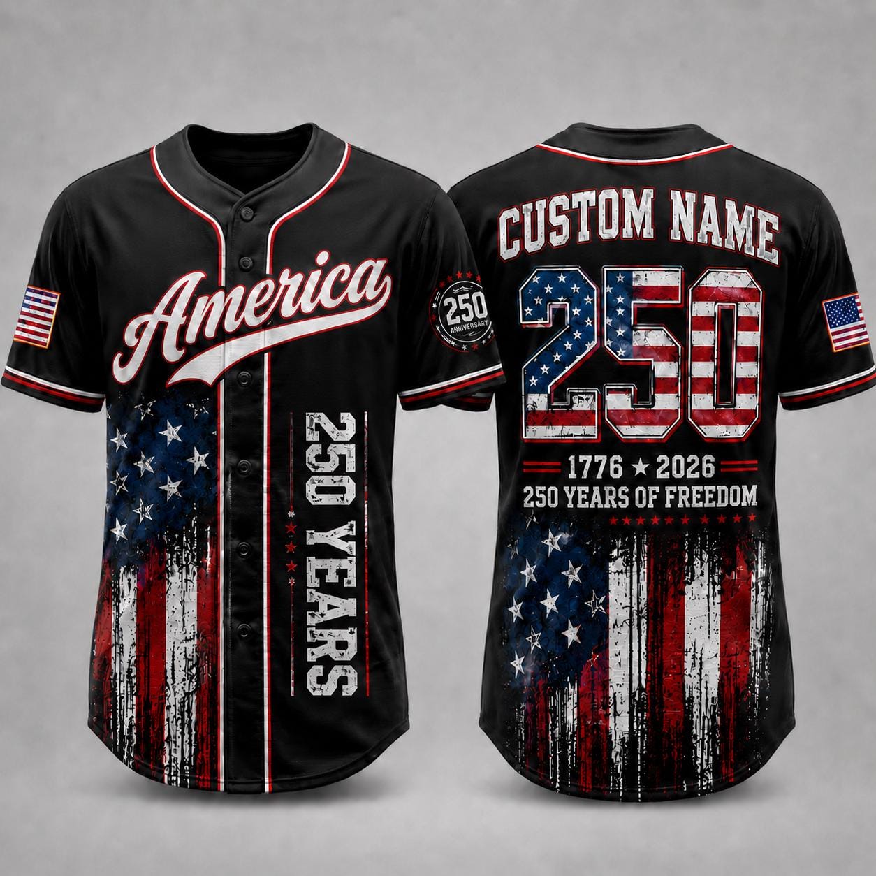 America 250th Anniversary  Baseball Jersey, Personalized USA Baseball Jersey, 1776 2026 Patriotic Freedom Shirt, July 4th Gift For Family | BA44