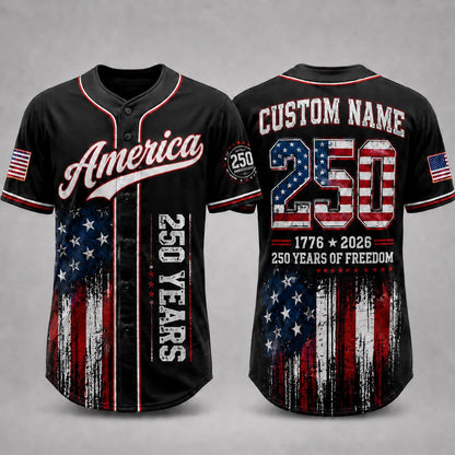 America 250th Anniversary  Baseball Jersey, Personalized USA Baseball Jersey, 1776 2026 Patriotic Freedom Shirt, July 4th Gift For Family | BA44