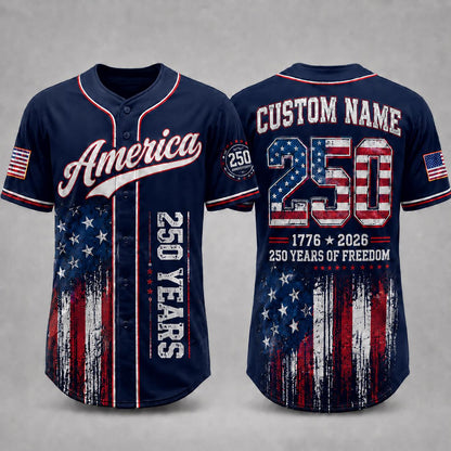 America 250th Anniversary  Baseball Jersey, Personalized USA Baseball Jersey, 1776 2026 Patriotic Freedom Shirt, July 4th Gift For Family | BA44