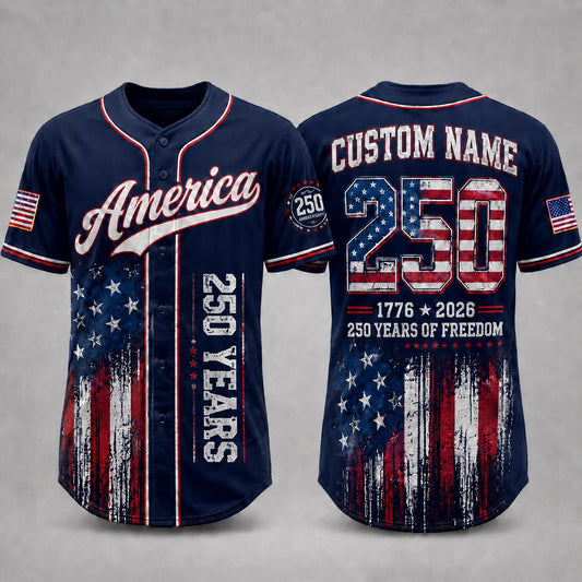 America 250th Anniversary  Baseball Jersey, Personalized USA Baseball Jersey, 1776 2026 Patriotic Freedom Shirt, July 4th Gift For Family | BA44