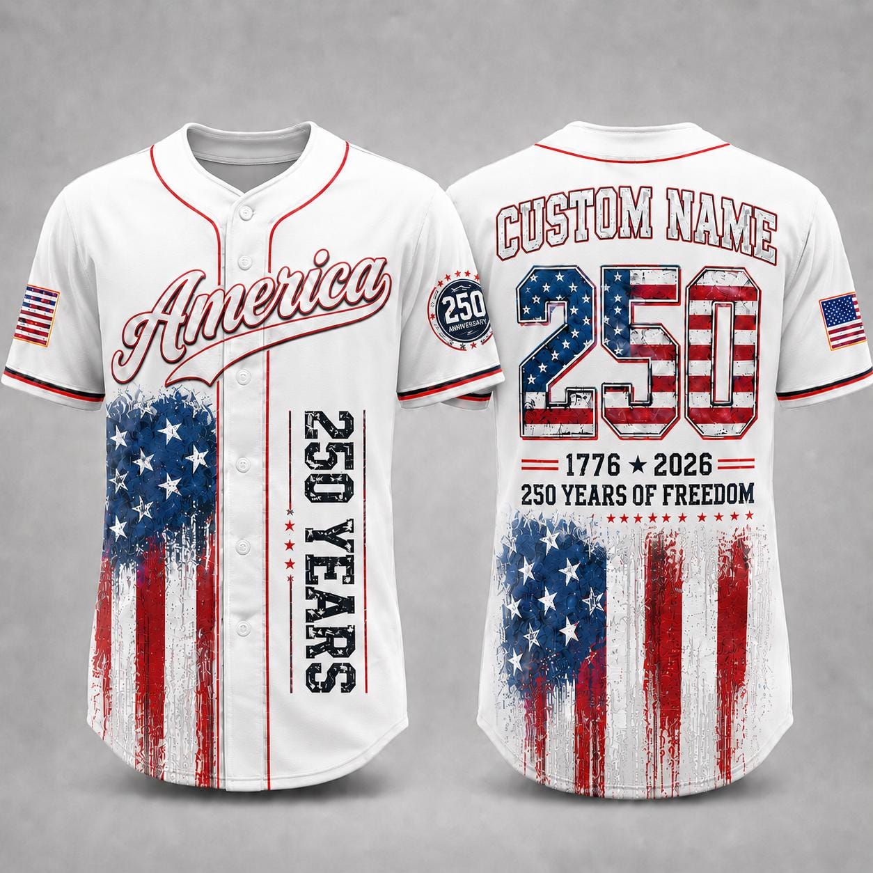 America 250th Anniversary  Baseball Jersey, Personalized USA Baseball Jersey, 1776 2026 Patriotic Freedom Shirt, July 4th Gift For Family | BA44