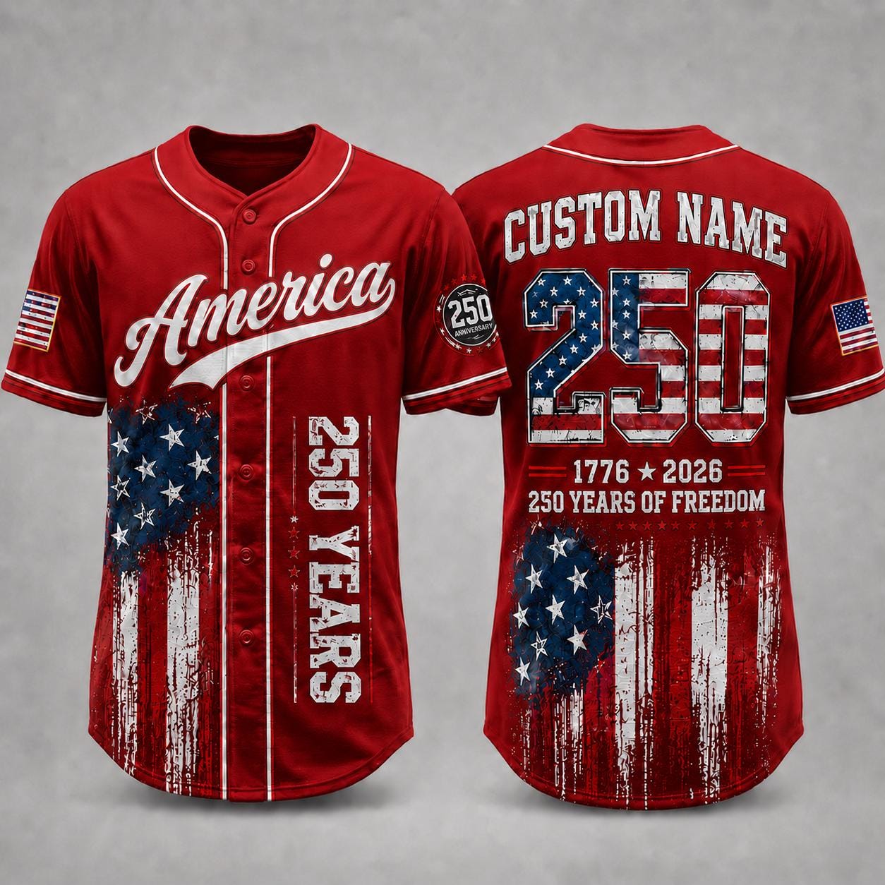 America 250th Anniversary  Baseball Jersey, Personalized USA Baseball Jersey, 1776 2026 Patriotic Freedom Shirt, July 4th Gift For Family | BA44