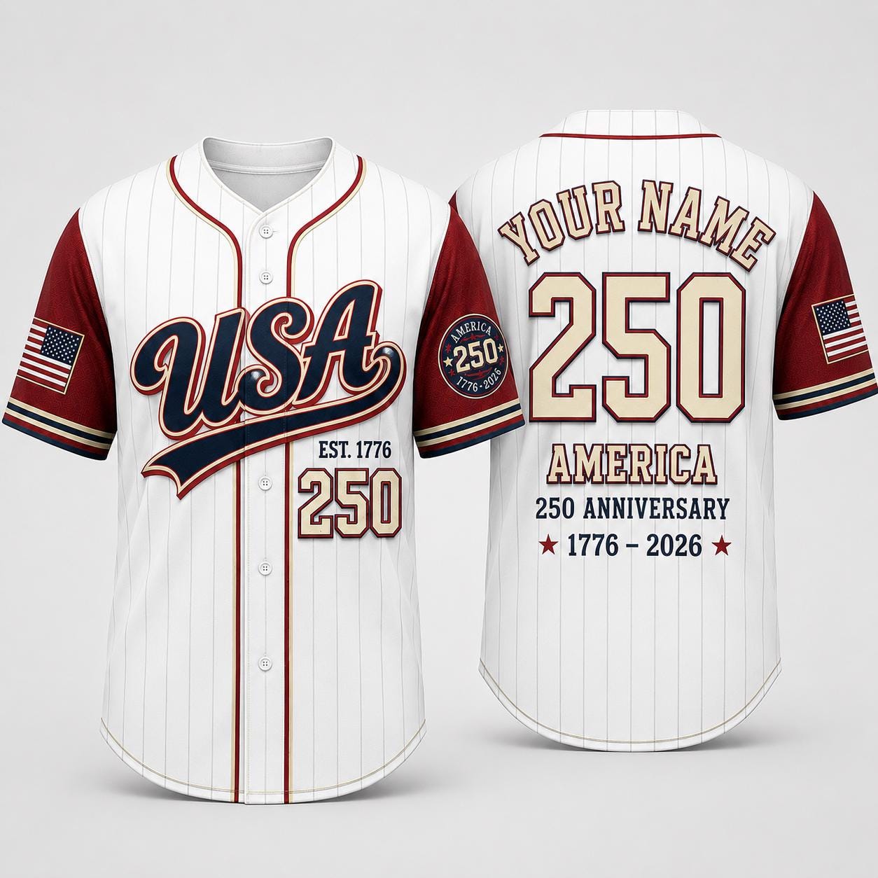 USA 250th Anniversary Baseball Jersey, Personalized USA 250 Shirt, America 1776-2026 Shirt, Patriotic Baseball Jersey, Independence Day Gift | SW27