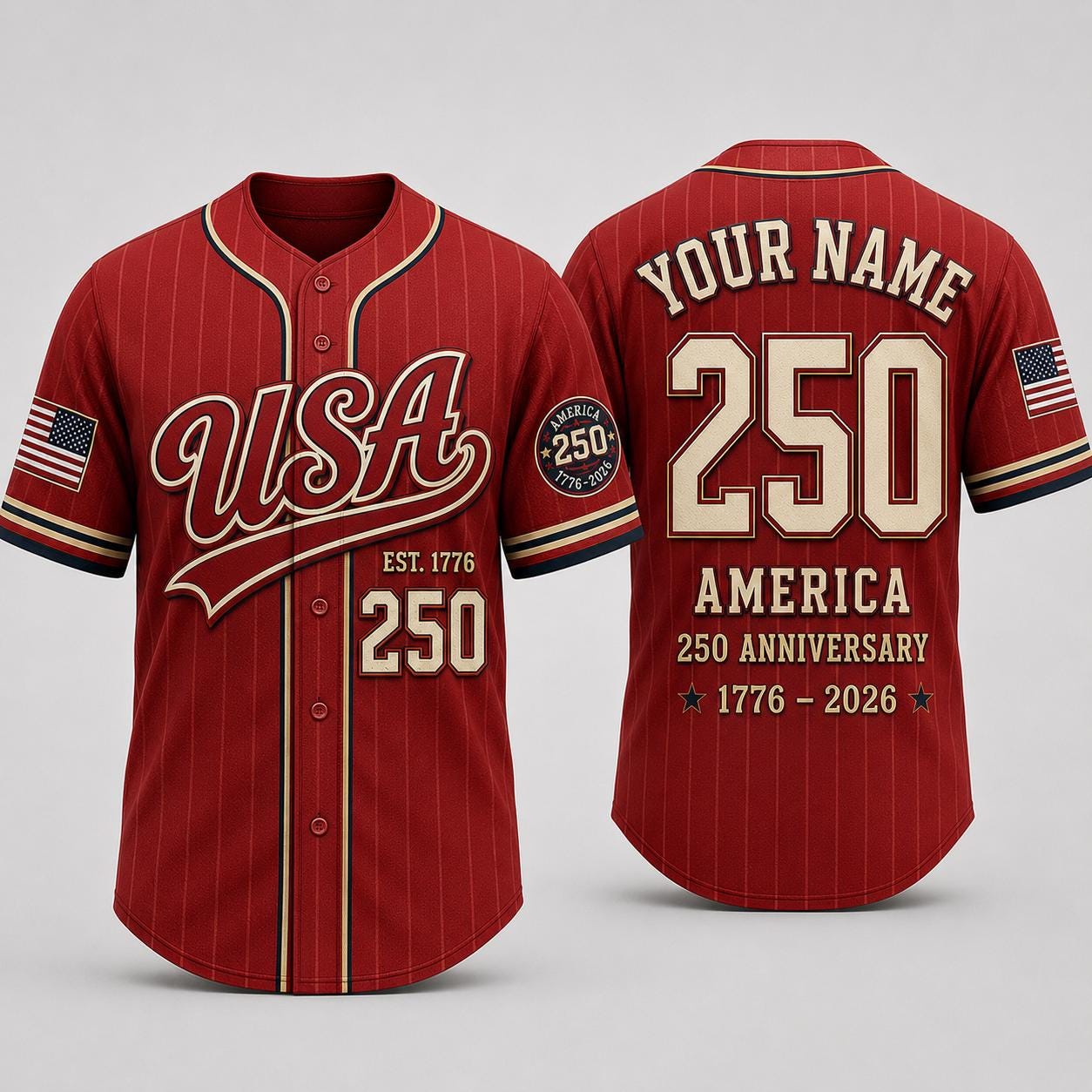 USA 250th Anniversary Baseball Jersey, Personalized USA 250 Shirt, America 1776-2026 Shirt, Patriotic Baseball Jersey, Independence Day Gift | SW27