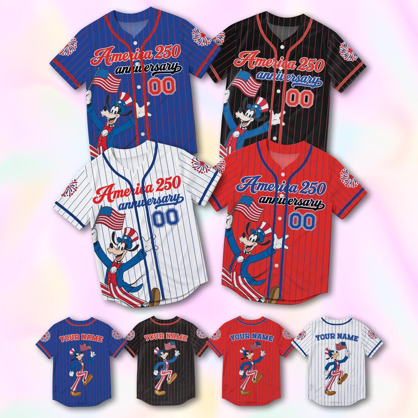 Custom Goofy America 250th Anniversary Baseball Jersey, Personalized Disney 4th of July Shirt, Patriotic Dog Independence Day Gift Tee | GY53